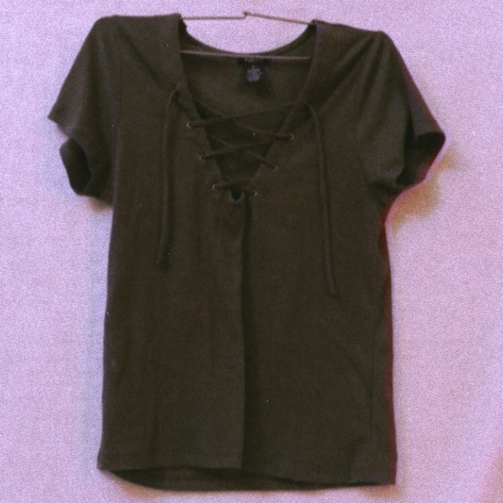 Army Green V-Neck Top